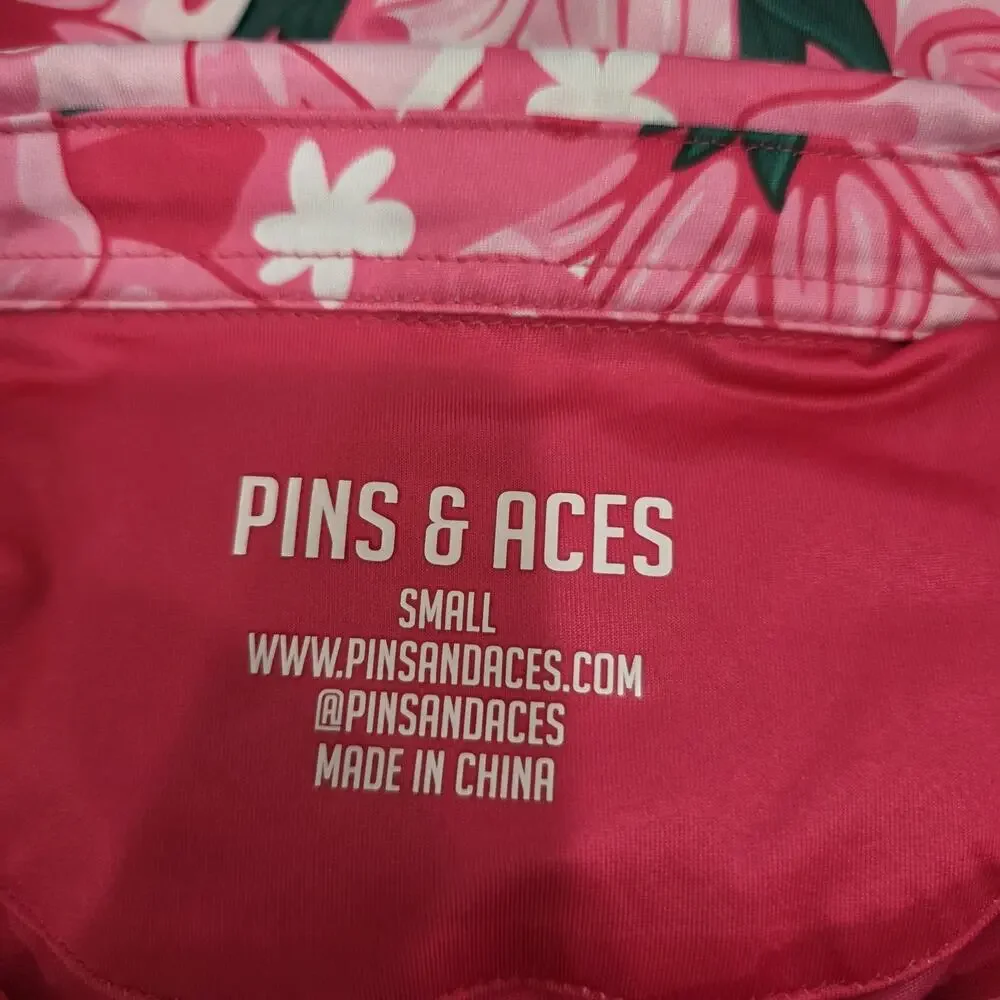 Pins & Aces Augusta Azaleas Sleeveless Polo Golf Shirt Size Small Pink Green - Picture 7 of 8